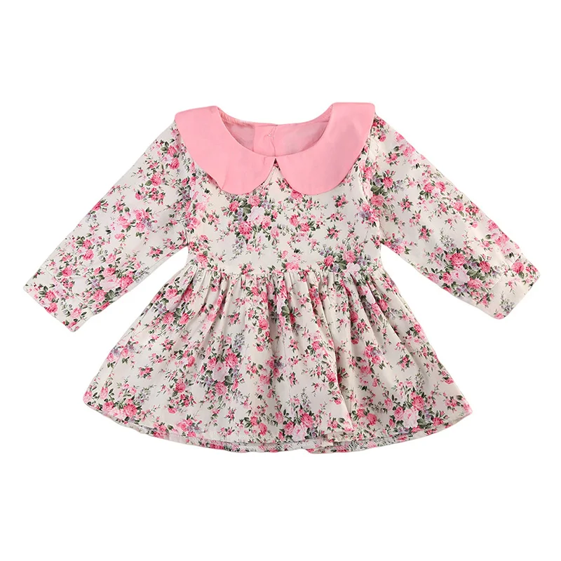 Kid Infant Baby Girl Long Sleeve Floral Dresses Toddler Outfit Dress