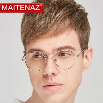 

MAITENAZ Titanium Prescription Eyeglasses Simple Round Frame Myopia Hyperopia Glasses for Men Women Fashion Comfortable 31044