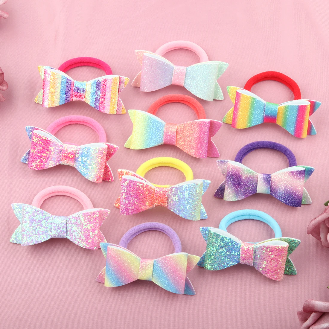 

XIMA 2.5inch Red Cute Handmade Sequins Girls Hair Bows Nylon Band Princess Hairband Hair Rings Festival Party Accessories