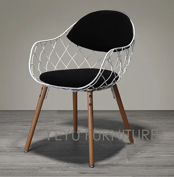 minimalist modern design metal steel wire chair with solid wooden