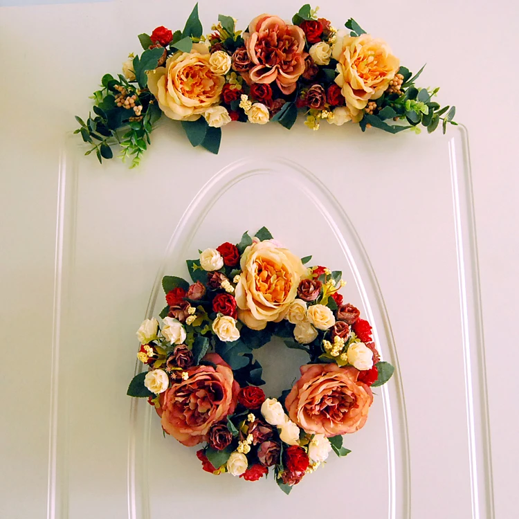 

Silk Rose Door Lintel Flower Mirror Flower Garland Wedding Flower Christms Party Supplies Home Wall Decoration Background Props