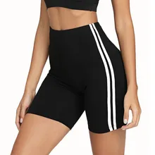 Side Stripe Women's High Waist women biker shorts Fitness Short Black Wine Blue Navy shorts Hips Tight sports shorts