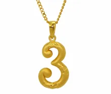 Nueva Auténtico 24 K Colgante de Oro Amarillo/3D Arte Lucky Number 3 Colgante/1.69g