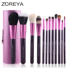 Zoreya Brand Hot Sales 12pcs Natural Goat hair makeup brushes for women Professional Cosmetic tool MakeUp Powder Brush Set