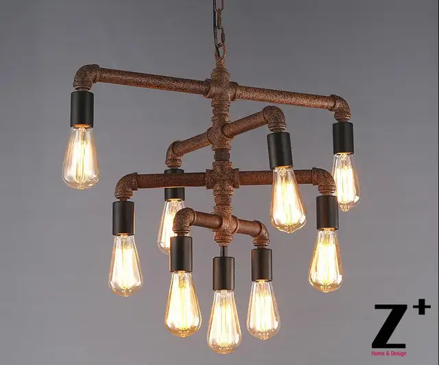 Industrial Lights Diy Hand Made Rustic Iron Pipe Vintage 9 Edison Industrial Lights Diy Hand Made Rustic Iron Pipe Vintage 9 Edison Bulbs Chandelier Lamp Suspension Free
