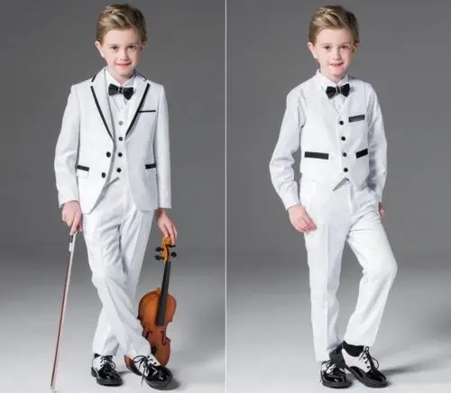 

White 3 Piece Wedding Groom Tuxedos Flower Boys Children Formal Prom Party Suits