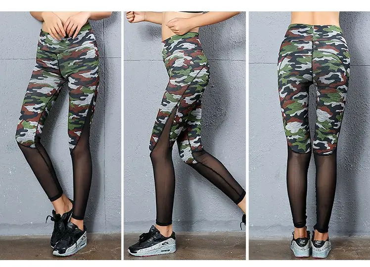 

Amercian Style Camouflage Sports Wear For Women Gym Fitness Mesh Stitching Moto Legging Elastic Workout Leggings Sweatpants