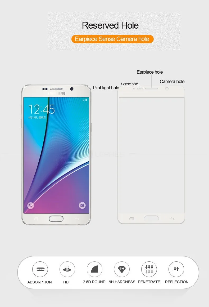 LEPHEE для samsung Galaxy Note 5 N9200 защитная пленка из закаленного стекла для samsung Note5 цвет стекла белый/золотой/черный