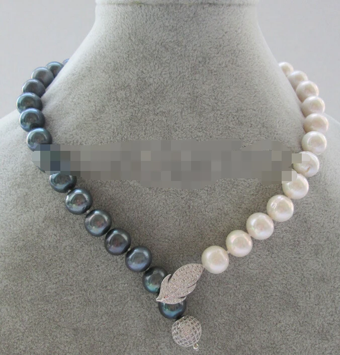 

FREE SHIPPING>>> 0351 natural white & black round freshwater pearl necklace