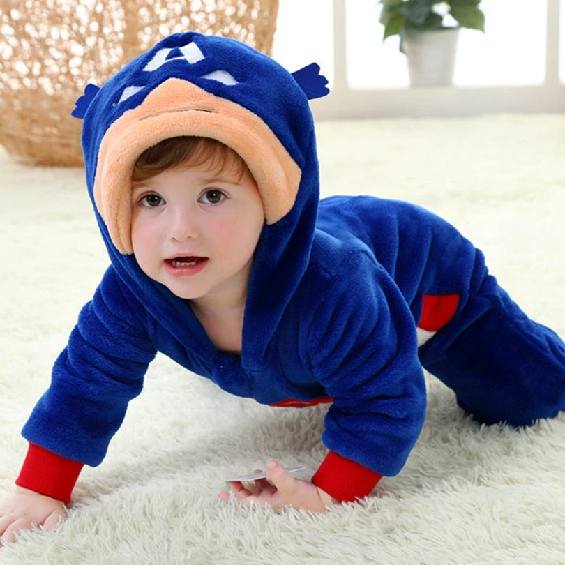 Для маленьких мальчиков и девочек с капюшоном комбинезон карнавальный костюм героев мультфильмов комбинезон для новорожденных младенцев супергерой Человек-паук Капитан Америка одежда
