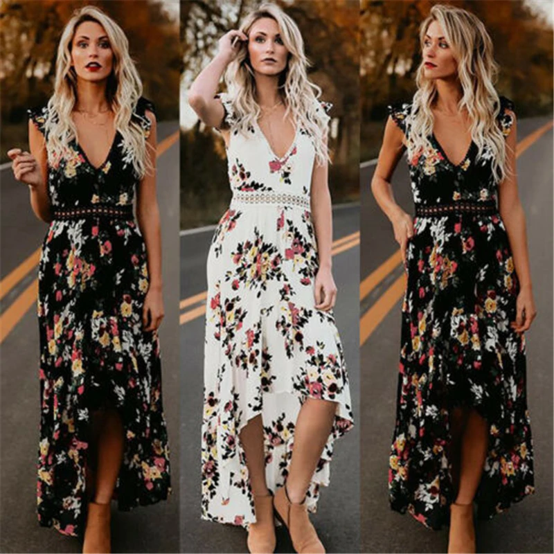 

2019 New Fashion Women Sleeveless Backless Dress Vintage Boho Long Maxi Party Beach Sundress Floral PrintSummer Casual Dresses