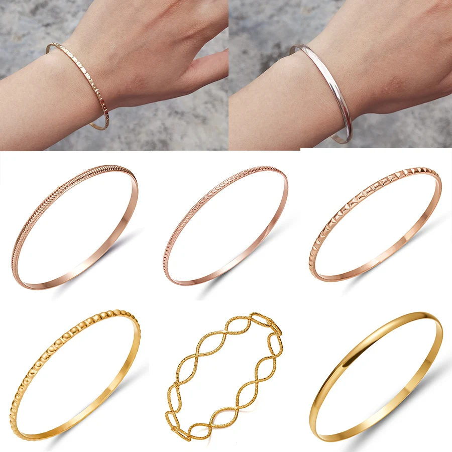 

Simple Smooth Round Surface Patchwork Square Hollow Twisted Embossed Bracelet Women Men Rose Gold Bangle Metal Bracelet Jewelry