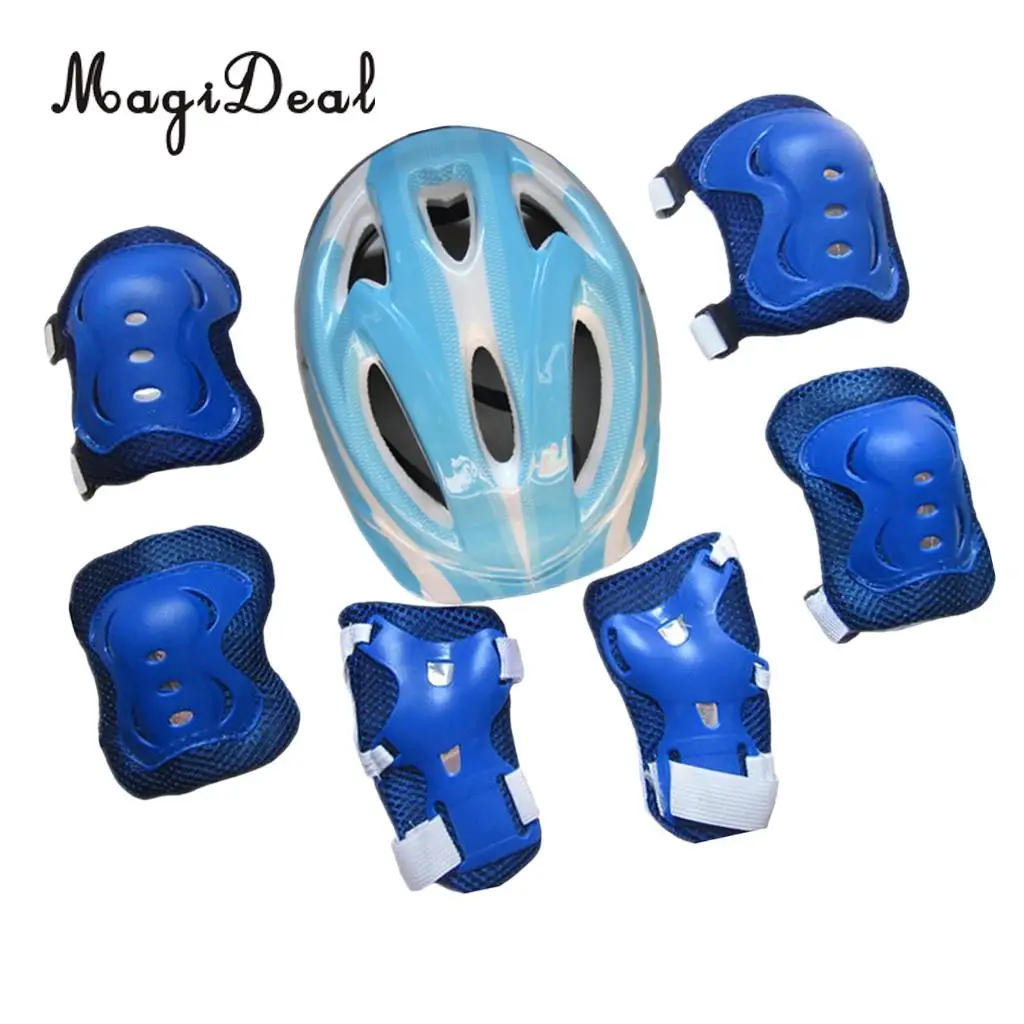 MagiDeal 7 Pieces Kids Safety Roller Skating Helmet Knee Elbow Wrist Pads Set for Bicycle Cycling Skateboarding Protective Gear