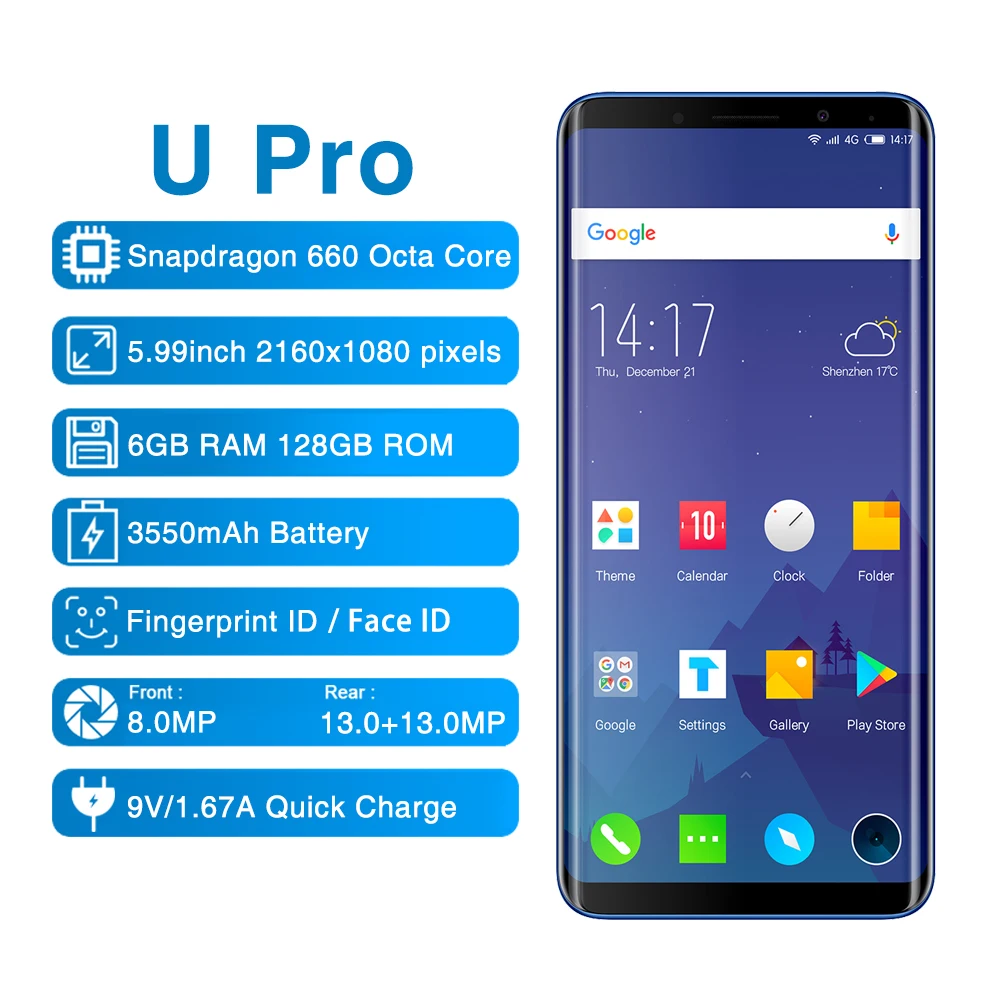 Elephone U pro 5 99 &quot18:9 экран 6 ГБ оперативная память 128 г Встроенная смартфон Qualcomm Snapdragon
