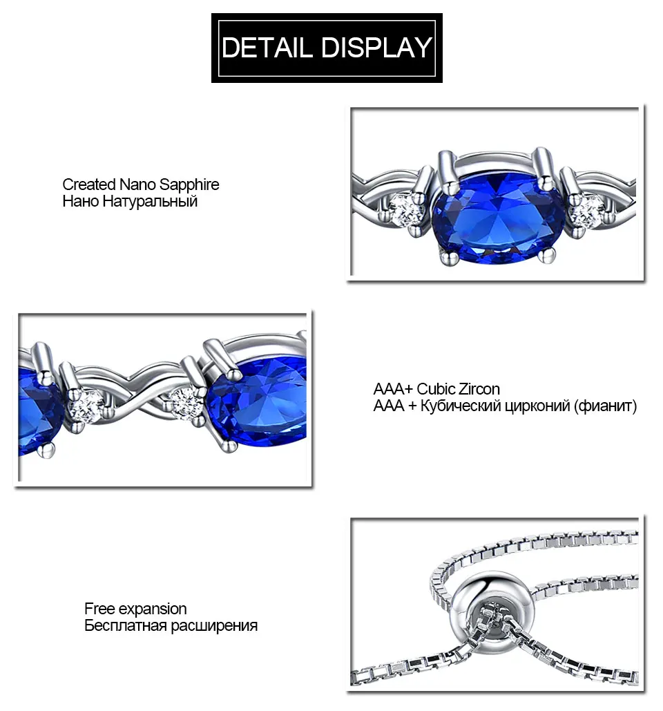 UMCHO браслеты из настоящего серебра 925 пробы для женщин, голубой сапфир, танзанит, модный браслет из цепочки, свадебный подарок, хорошее ювелирное изделие