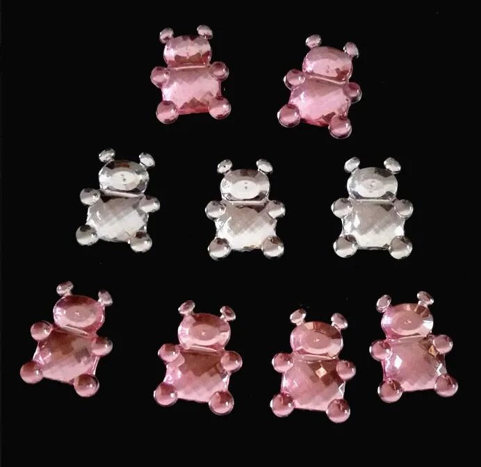 

100pcs/lot 15X12mm Acrylic Teddy bear Crystal Rhinestones Baby Shower Favor Table Scatter Confetti Girl Boy Show Decoration