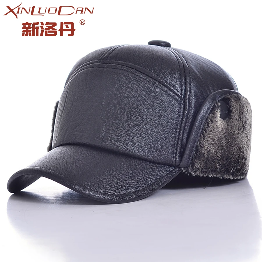 

Mens Lamb Leather Russian Fur Hat Dad Hats Winter Soviet Fur Ushanka Trapper Hat Unisex Bomber Pilot Cap For Men WH133