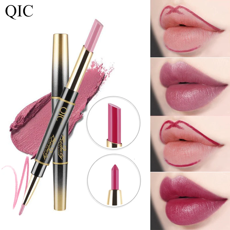 QIC Profissional 14 цветов Двойная матовая губная помада водостойкая Lipliner Long долговременный увлажнитель губная помада карандаш batom