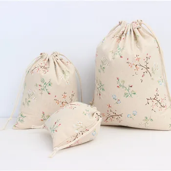 

1pc 14x16cm/19x24cm/25x32cm Cotton Linen Bag Wedding Drawstring Gift Bag Pouches Cosmetic Bracelet Jewelry Packaging Bag