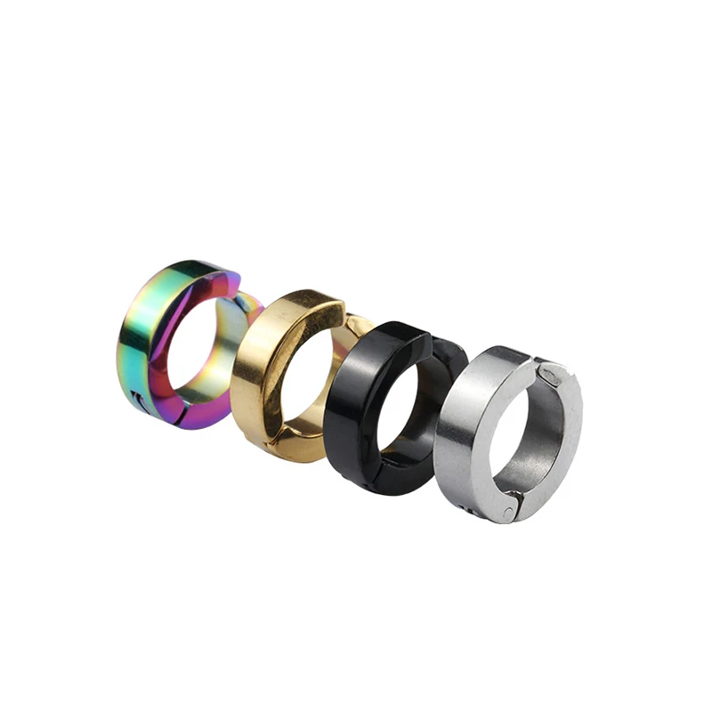 

No Pierced Ear Clip Cube Without Ear hole Men Hip Hop Circle Hoop Earrings Men Punk Rock Jewelry Gift Stainless Steel Earrings