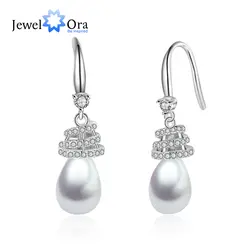 Свадебные ювелирные изделия для женщин 925 серебро жемчуг висячие серьги кубический цирконий Висячие серьги для девочек (JewelOra EA103329)