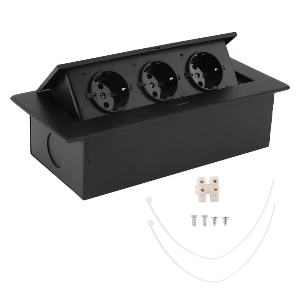 

(Ship From DE)Black Round Side Multifunctional Desktop Conference Table Pop-Up Socket 3 Outlets Inserts EU Plug Power Socket