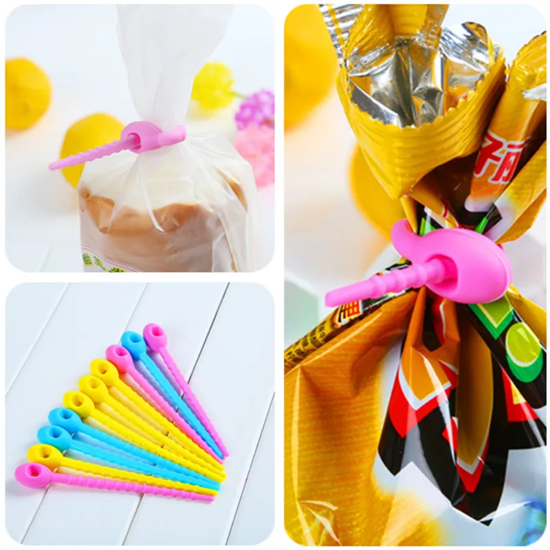 

10Pcs/lot Silicone Bag Clips Strapping Tape Zip Bundling Rope Cord Twist All-purpose Multi-use Pet Cat Dog Food Bag Sealing Clip