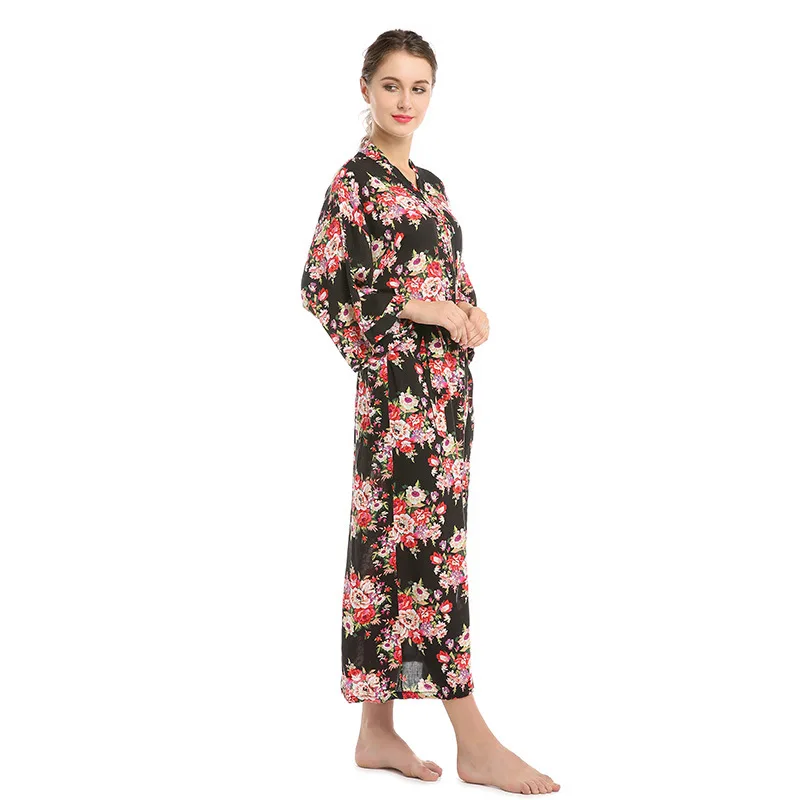 

Printed Flower Long Robe Comfortable Home Clothes Long Kimono Nightwear Plus 1000