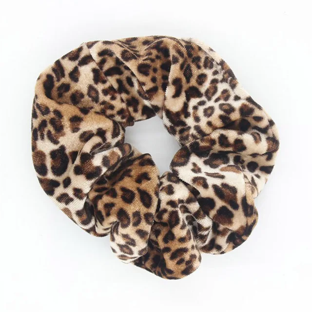 AWAYTR 2Pcs Soft Animal Leopard Velvet Hair Scrunchie Ponytail Loop Holder Stretchy Elastic Hair band for women Hair Accessories