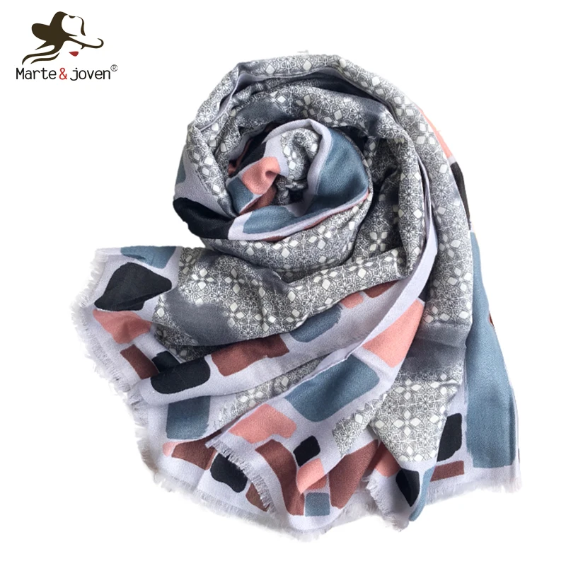 

Marte&Joven Bohemian Style Printing Women Pashmina Shawls Fashion Female Spring Autumn Warm Polyester Scarves Stoles Bufanda