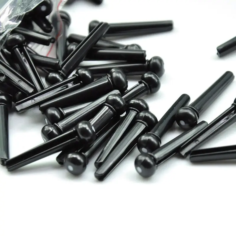 

Lots of 50pcs Universal ABS Plastic Acoustic Guitar Bridge Pins Black w/ White Dot