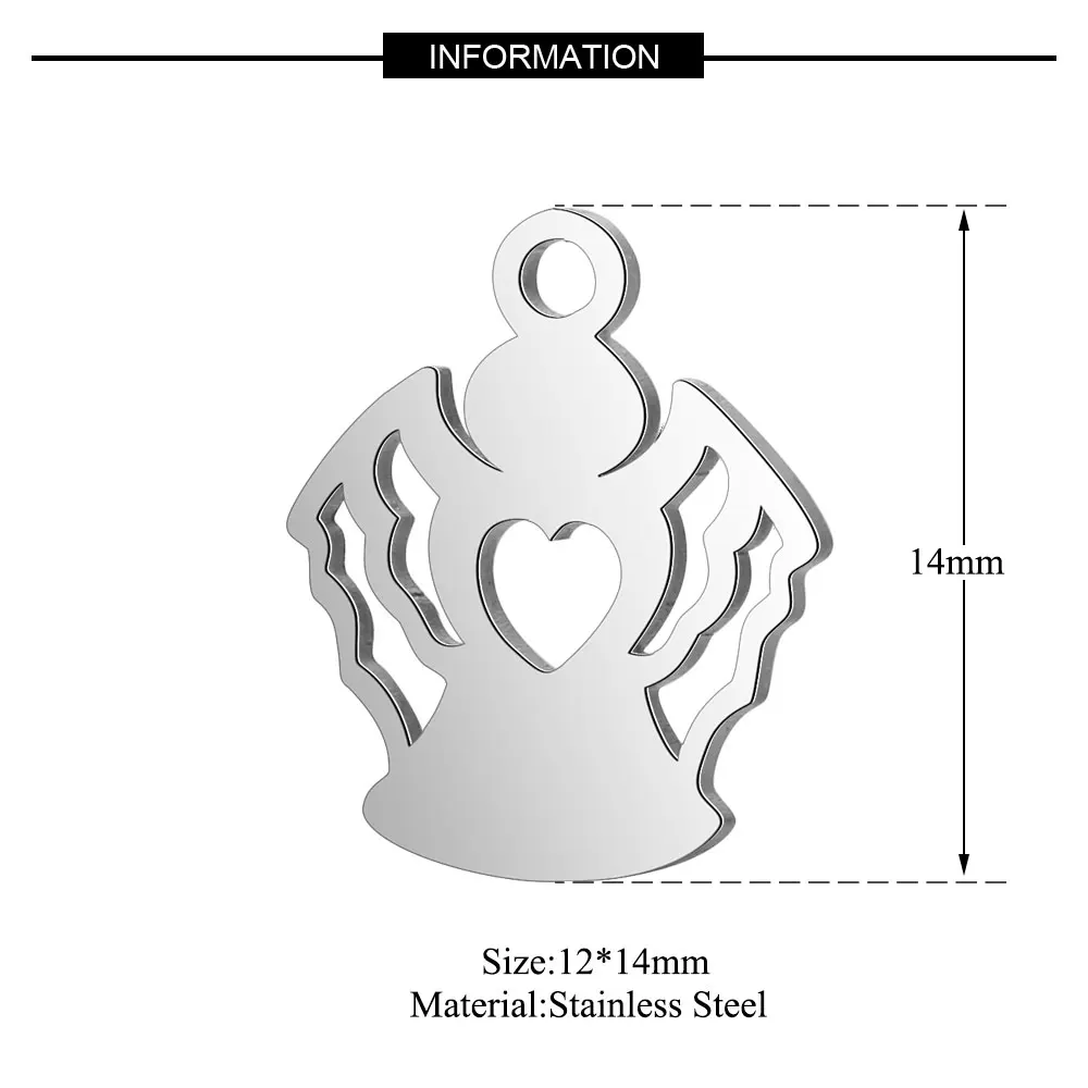 10 шт./лот благодатные моменты полированная кольцо из нержавеющей стали ангел с сердечками шармы для украшения фурнитура для аксессуаров