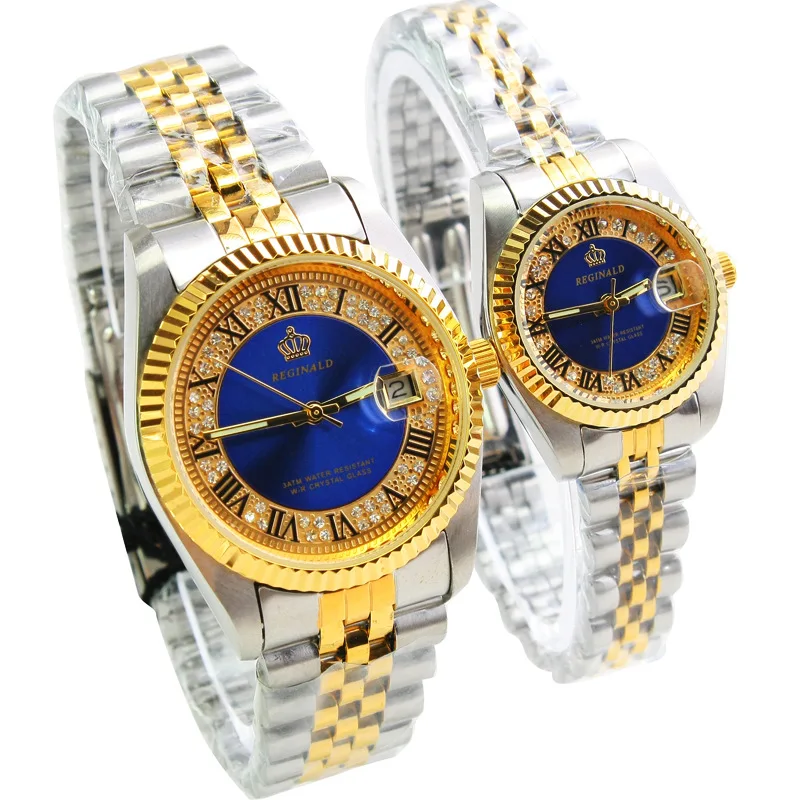 Data à Prova Relógio de Pulso Relógio de Pulso do Amante do Negócio Reginald Marca Dwaterproof Água Cristais Aço do Amante Negócio Vestido Presente Relógios Montre Homme Reloj 2020
