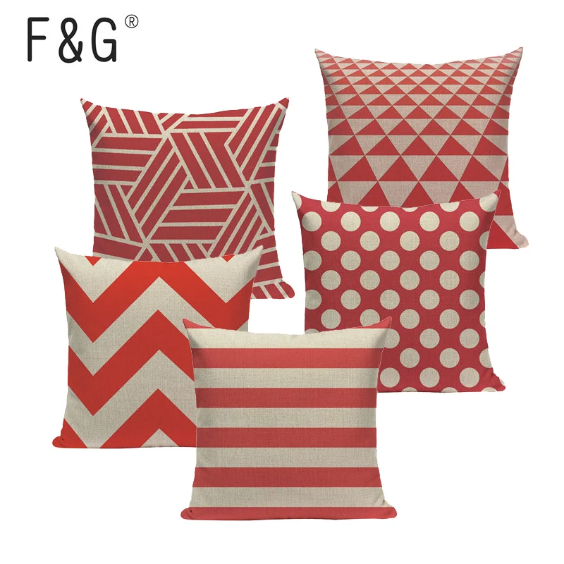 

Linen Pillow Cover Cushion Cover Coral Red Pink Abstract Geometric Azect Home Decorative Pillow Case 45x45cm Dropshipping Custom