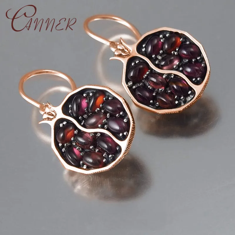 

CANNER Boho Vintage Geometric Dangle Earrings for Women Round Garnet Stone Fashion Drop Earring Brincos Statement Jewelry Gifts