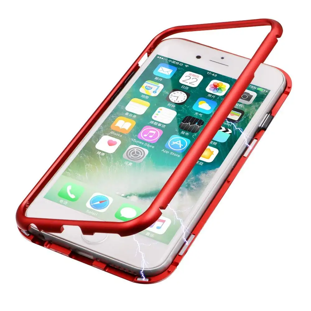 Ascromy Magnetic Phone Case For iPhone XS Max Metal Frame Bumper Tempered Glass Back Flip Cover For iPhone X XR 8 Plus 7 6 6S 10 (3)