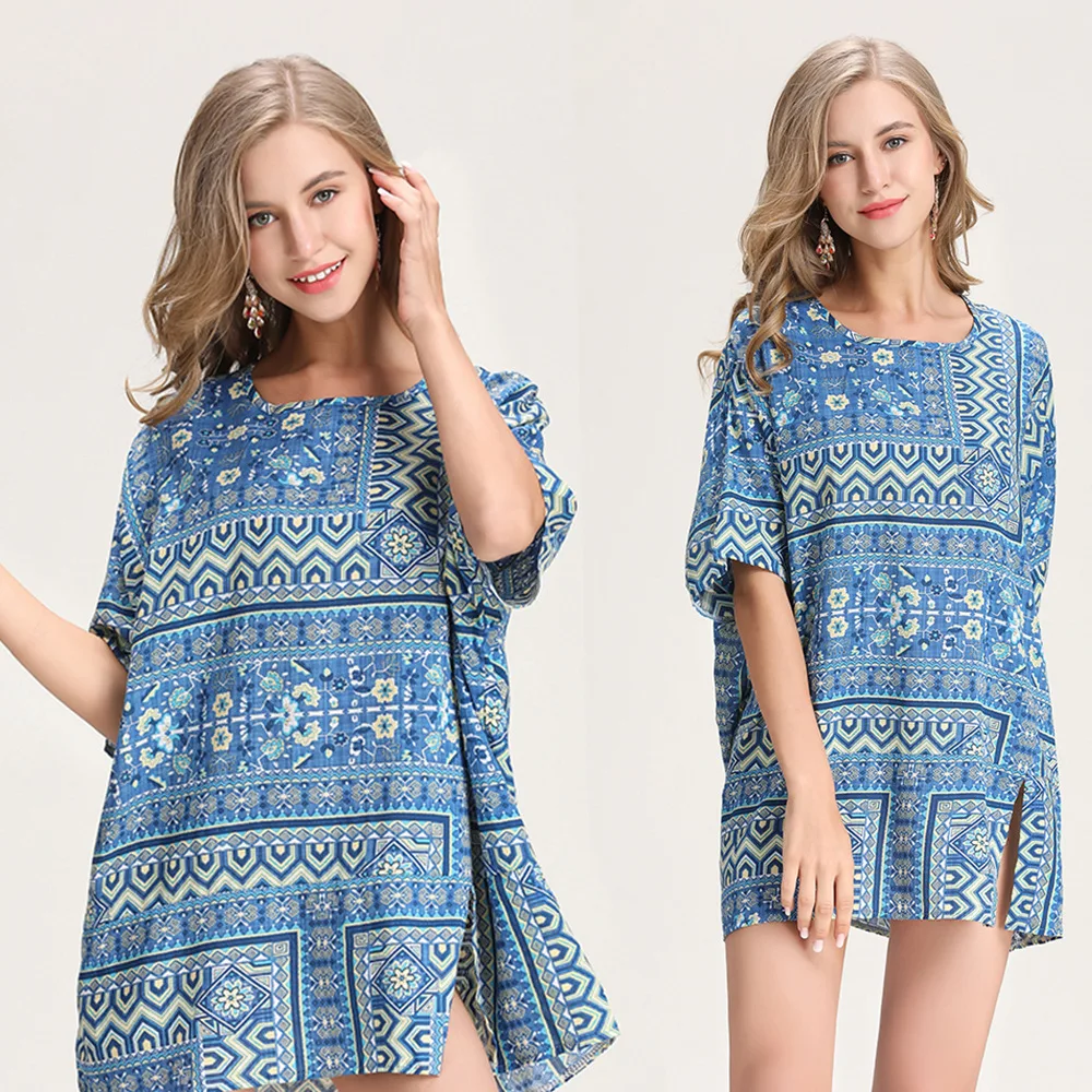 

Bohemian Style Women Half Sleeve O Neck Summer Female Vintage Print Dress 2019 European Grand Prix Summer New Style Ethnic Print