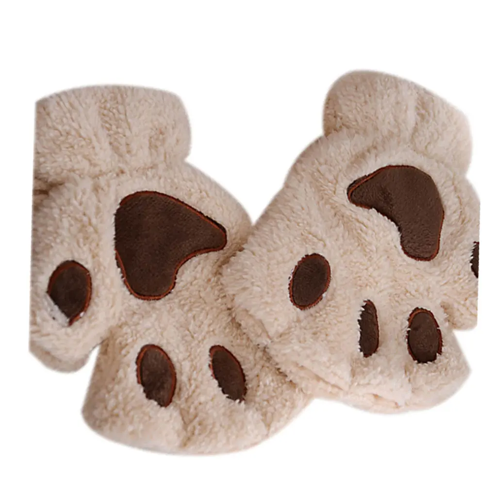 Плюшевые перчатки с кошачьими лапами, новинка, мягкие махровые женские рукавицы без пальцев на Хэллоуин - Цвет: NO.4