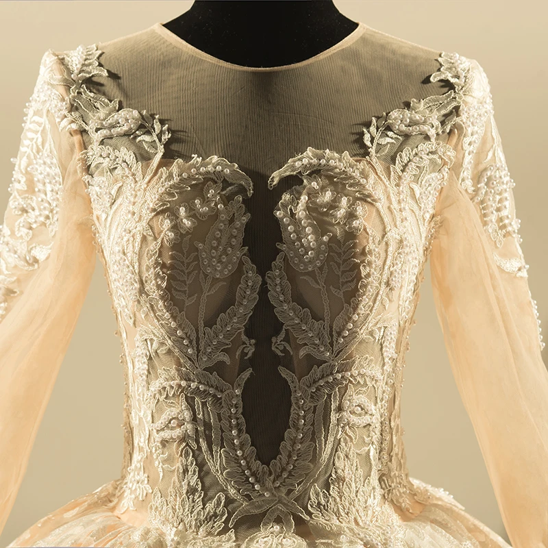Дизайн бальное платье Кружева Свадебные платья О-образным вырезом Винтаж сексуальные Шампанское Свадебные платья для невесты китайский онлайн-магазин MTOB1813