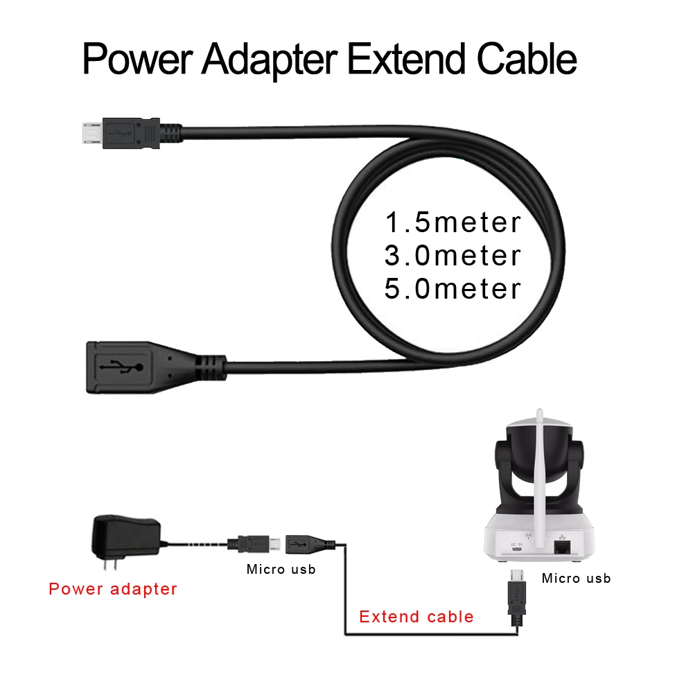 Удлинительный кабель Micro USB 5 в 2 А адаптер питания микро разъем шнур 1 м 3 МР для IP
