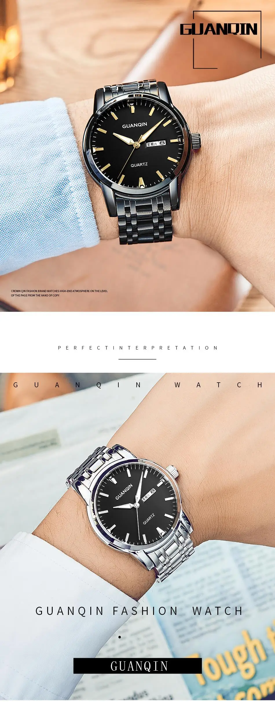 GUANQIN роскошный бренд новые мужские кварцевые часы серебряные деловые наручные часы из нержавеющей стали мужские модные часы relogio masculino