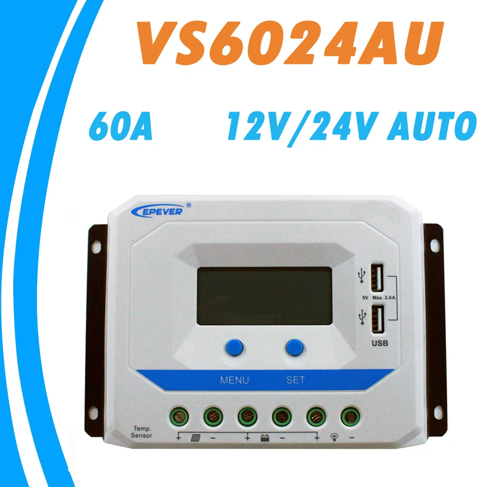 EPEVER 60A Solar Controller 12V 24V Auto VS6024AU PWM Charge Controller with Built in LCD Display and Double USB 5V Port EPsolar EPEVER 60A Solar Controller 12V 24V Auto VS6024AU PWM Charge Controller with Built in LCD Display and Double USB 5V Port EPsolar