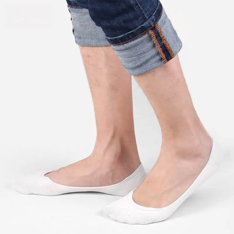 3 пар/лот, мужские супер невидимые хлопковые носки, Нескользящие летние тапочки высокого качества, мужские безбортные носки sox - Цвет: Белый