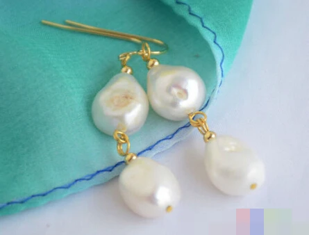 

free shipping 00180 2line white baroque freshwater pearl dangle earring