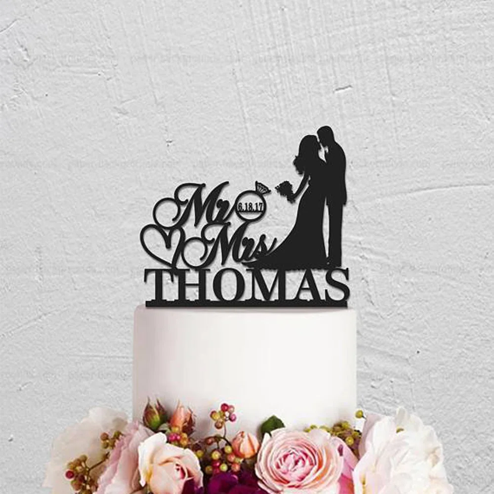 Mr And Mrs Wedding Cake Topper Kissing Couple with Bride Groom Custom Acrylic wooden Personalized | Дом и сад