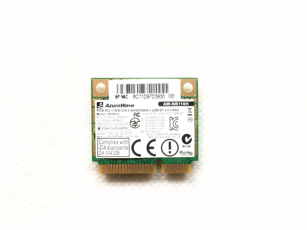 802.11A/B/G/N 2 4 ГГц/5 ГГц + USB WLAN BT4.0 HS WiFi беспроводная карта AR5B22 0C011-00040600 для ASUS B43V B53V X200CA