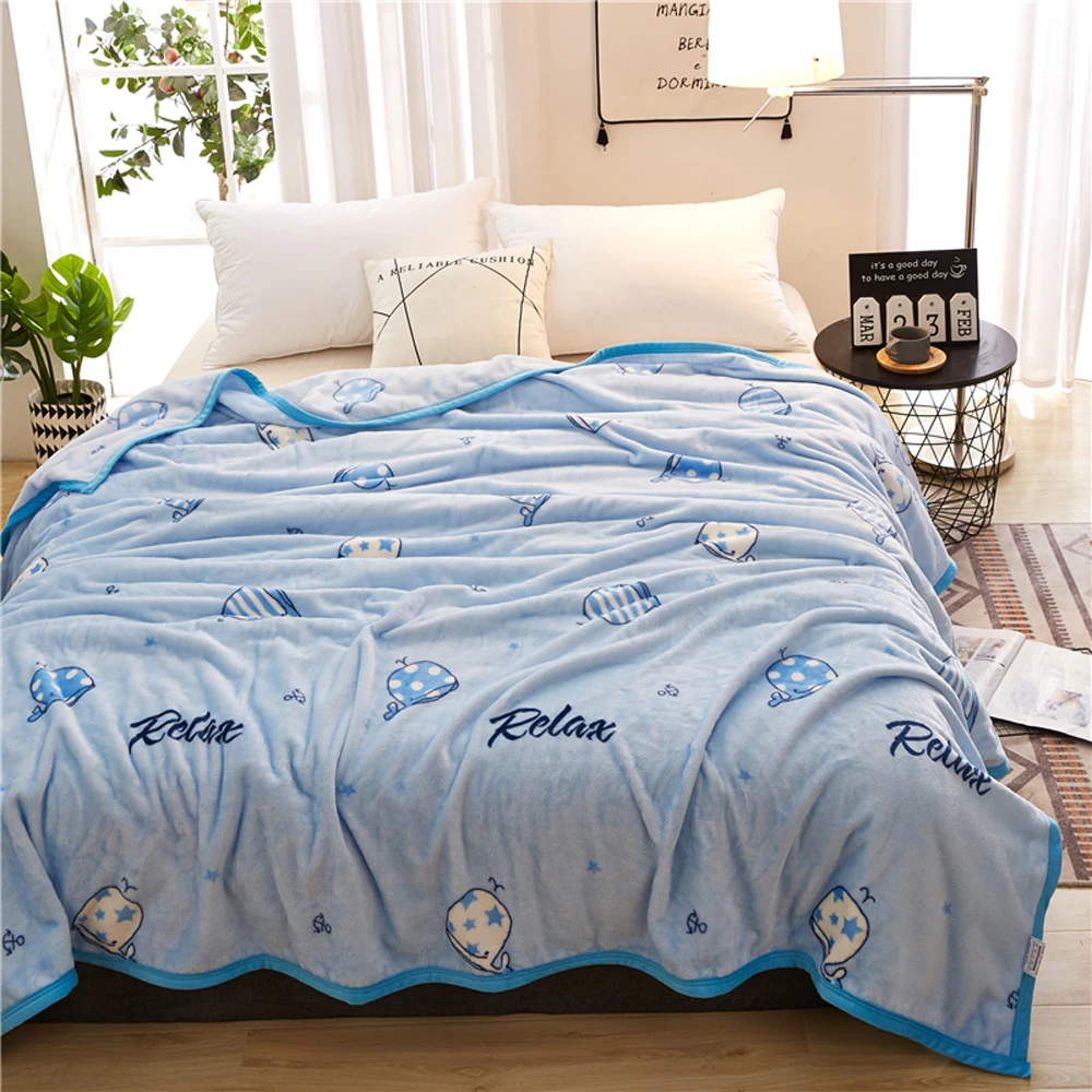 

2018 Blue Whales Fish Soft Summer Print Thin Blanket Little Throws Coral Fleece Microfiber Plaids Bedsheet Polyester