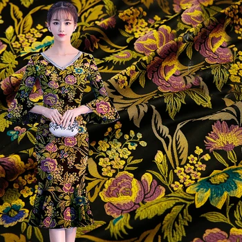 

145cm width European style imported Metallic Jacquard Brocade Fabric 3D jacquard yarn dyed fabric for Women Coat Dress Skirt