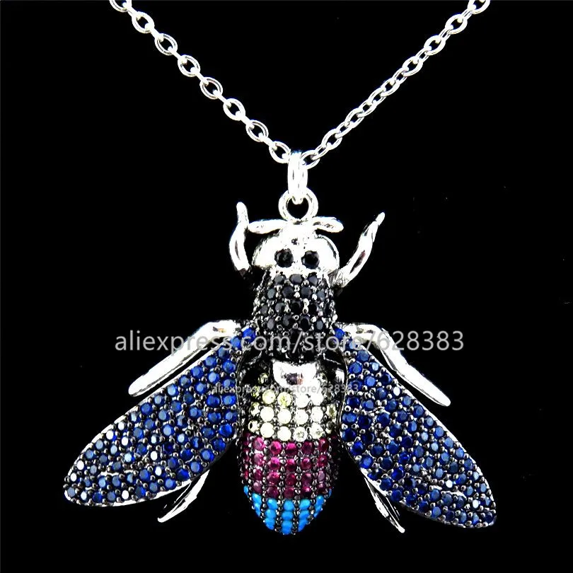 

GLOWCAT 21780 Full CZ Fly Insect Necklace Mix Color Cubic Zirconia Copper Pendant Necklaces Unisex Kids Office Usual Jewelry