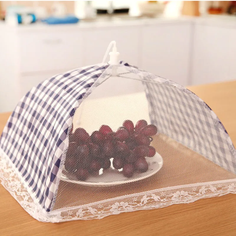 Kitchen Cooking Umbrella Food Dish Grid Style Folded Cover Screen Protector Cloth Health Frame